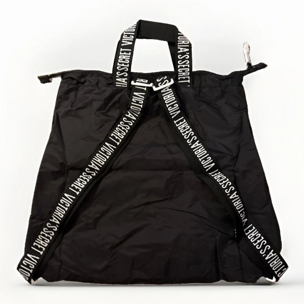 NWT Pink Victoria's Secret Nylon Bags Packable Backpack  Clutch Tote Bag Black